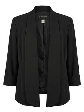 Evan Picone Black Open-Front Shawl Collar Blazer